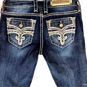 Rock Revival Celinda straight leg dark blue jeans with Silver Embellishments